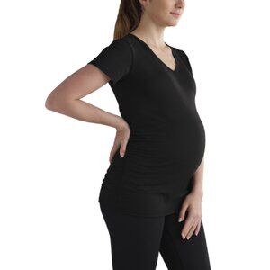 Time and Tru V-Neck Maternity T-Shirt for Women with Side Shirring, Sizes Small